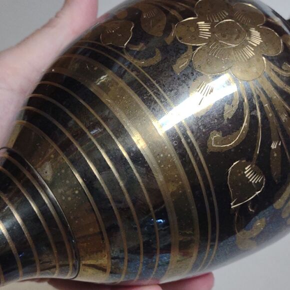 Tall Etched Brass Vase Urn - Picture 5 of 5